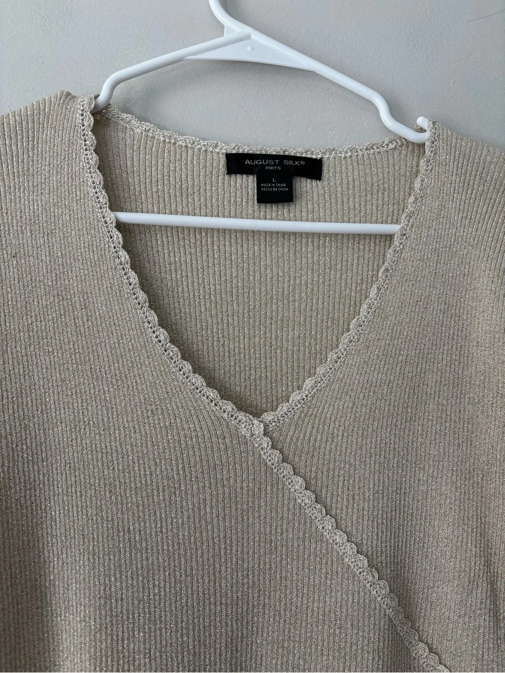 Y2K Fairycore Silk Cream Ribbed Knit Wrap Top Lace Cottage Blouse Small - Medium